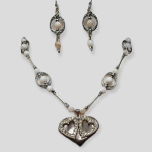 Repurposed Sterling Silver Vintage Hearts Necklace & Earring Set Hand Crafted